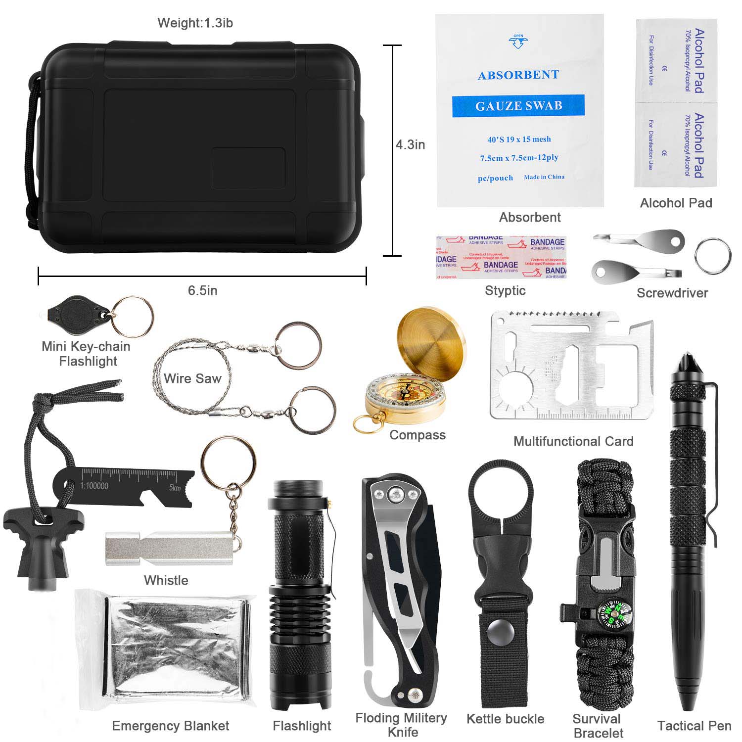 Outdoor Survival Kit (18Pc) For Camping Travel Multifunction